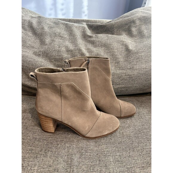 Toms Lunata Suede Ankle Boot Womens 11 Stacked Heel Taupe - Picture 1 of 11